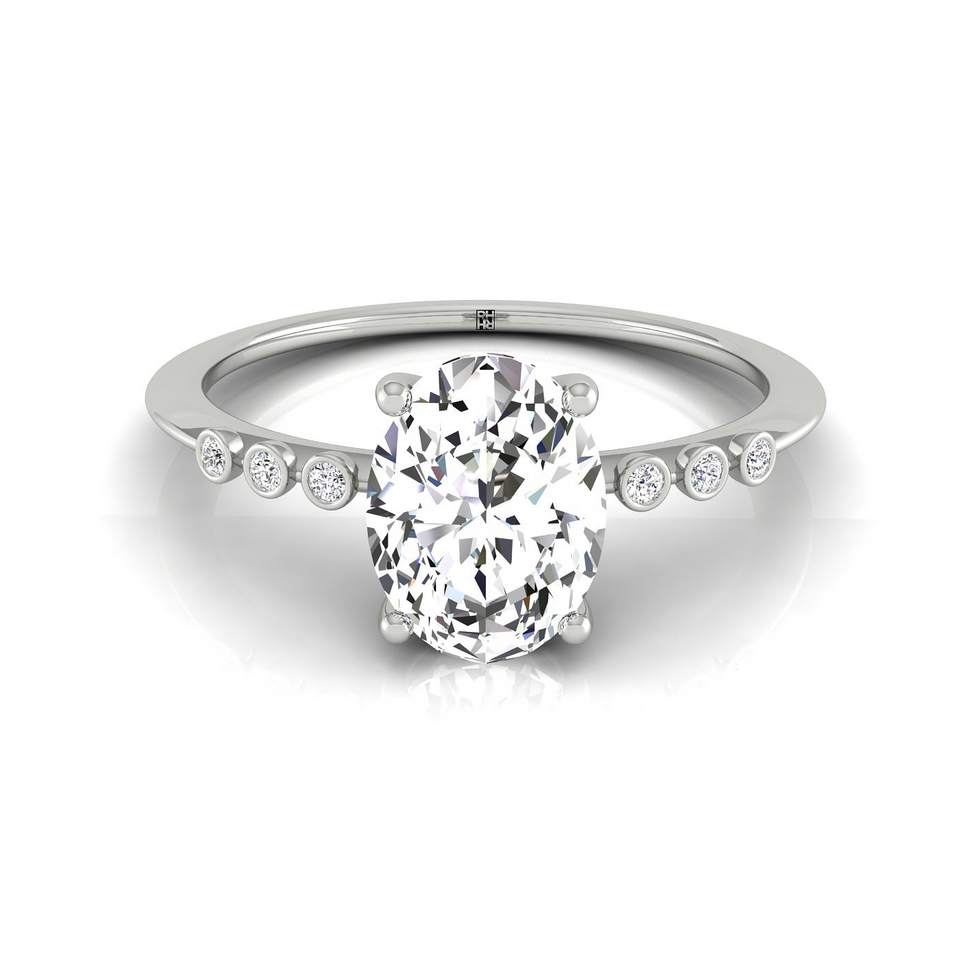 The Peggy select bezel accent solitaire engagement ring setting, shown in 18K White Gold | RockHer