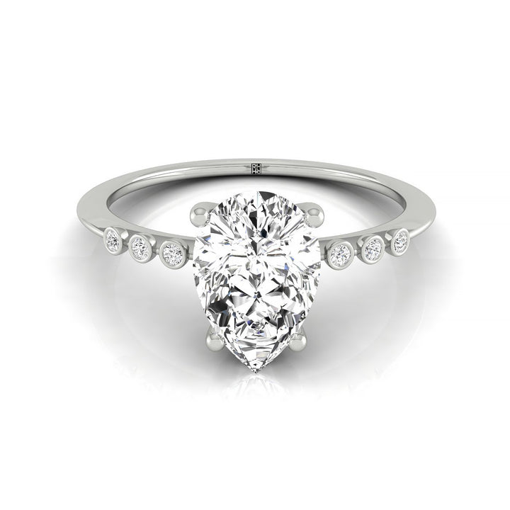 Peggy Select Bezel Accent Solitaire Princess Cut Lab Diamond Engagement Ring in Platinum, front view | RockHer
