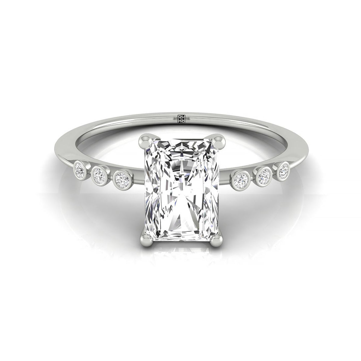 The Peggy select bezel accent solitaire cut engagement ring setting, shown in Platinum | RockHer