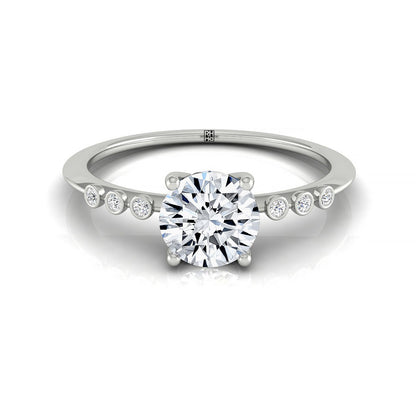 Peggy Select Bezel Accent Solitaire Round Lab Diamond Engagement Ring in 14K White Gold, front view | RockHer