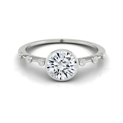 Brandi Select Bezel Accent Solitaire Round Lab Diamond Engagement Ring in 18K White Gold, front view | RockHer