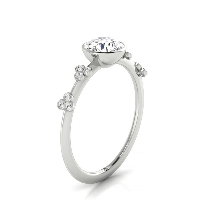 Miley Select Clover Bezel Accent Solitaire Round Lab Diamond Engagement Ring in Platinum, side view | RockHer