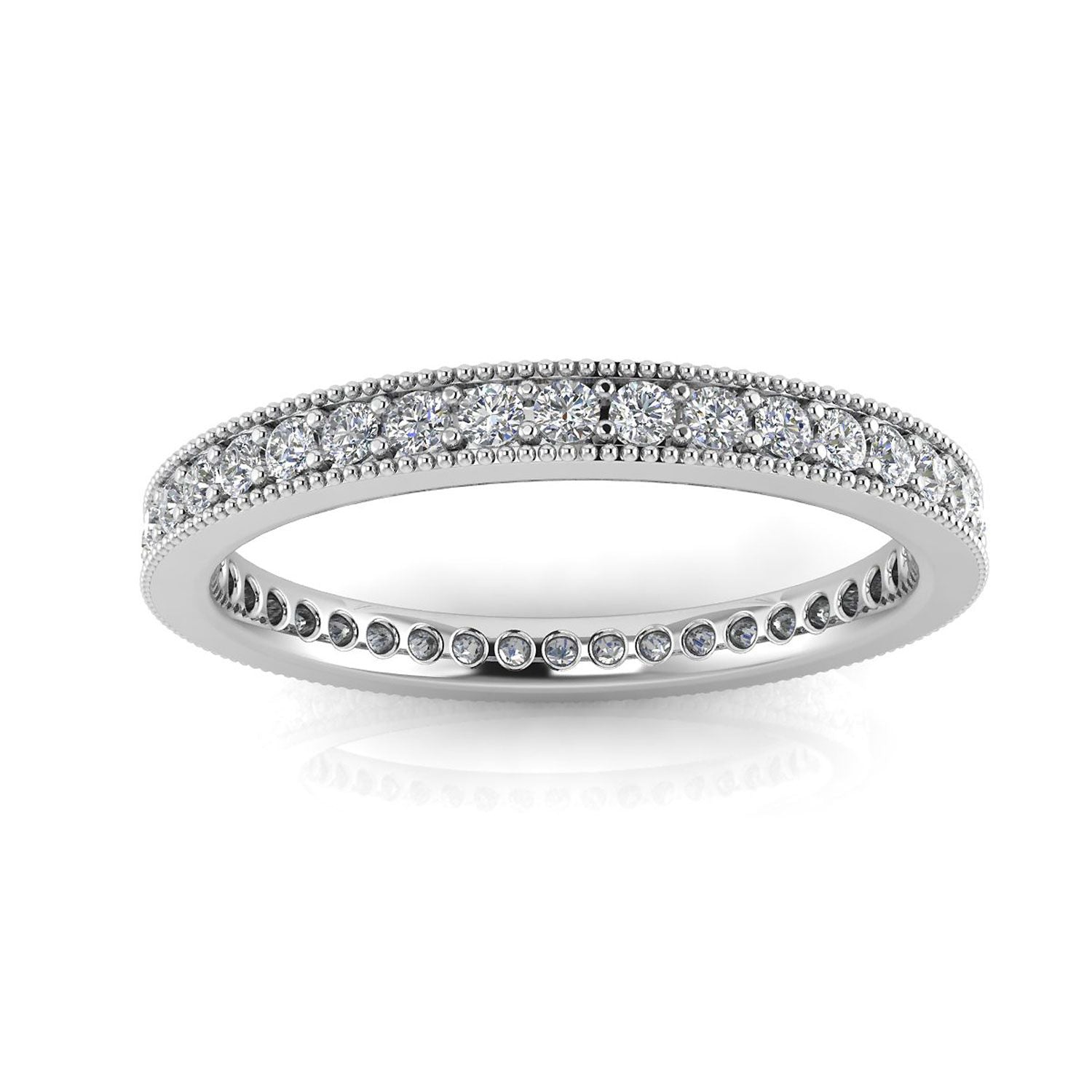 Round Brilliant Cut Diamond Pave & Milgrain Set Eternity Ring In Platinum  (0.34ct. Tw.) Ring Size 8