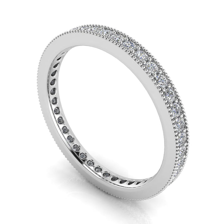 Round Brilliant Cut Diamond Pave & Milgrain Set Eternity Ring In 18k White Gold  (0.7ct. Tw.) Ring Size 6.5
