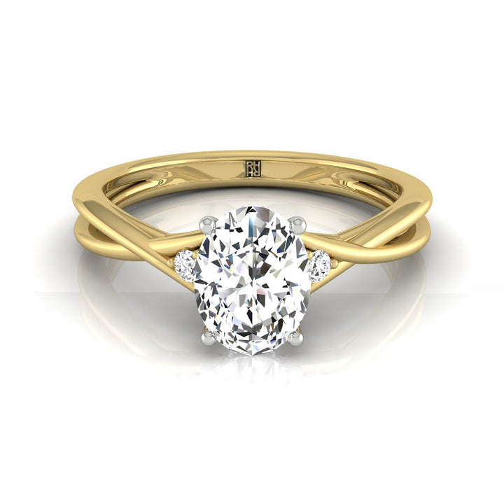 Dusty Select Hidden Halo Solitaire Oval Lab Diamond Engagement Ring in 14K Yellow Gold, front view | RockHer