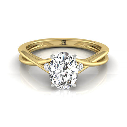Dusty Select Hidden Halo Solitaire Oval Lab Diamond Engagement Ring in 18K Yellow Gold, front view | RockHer