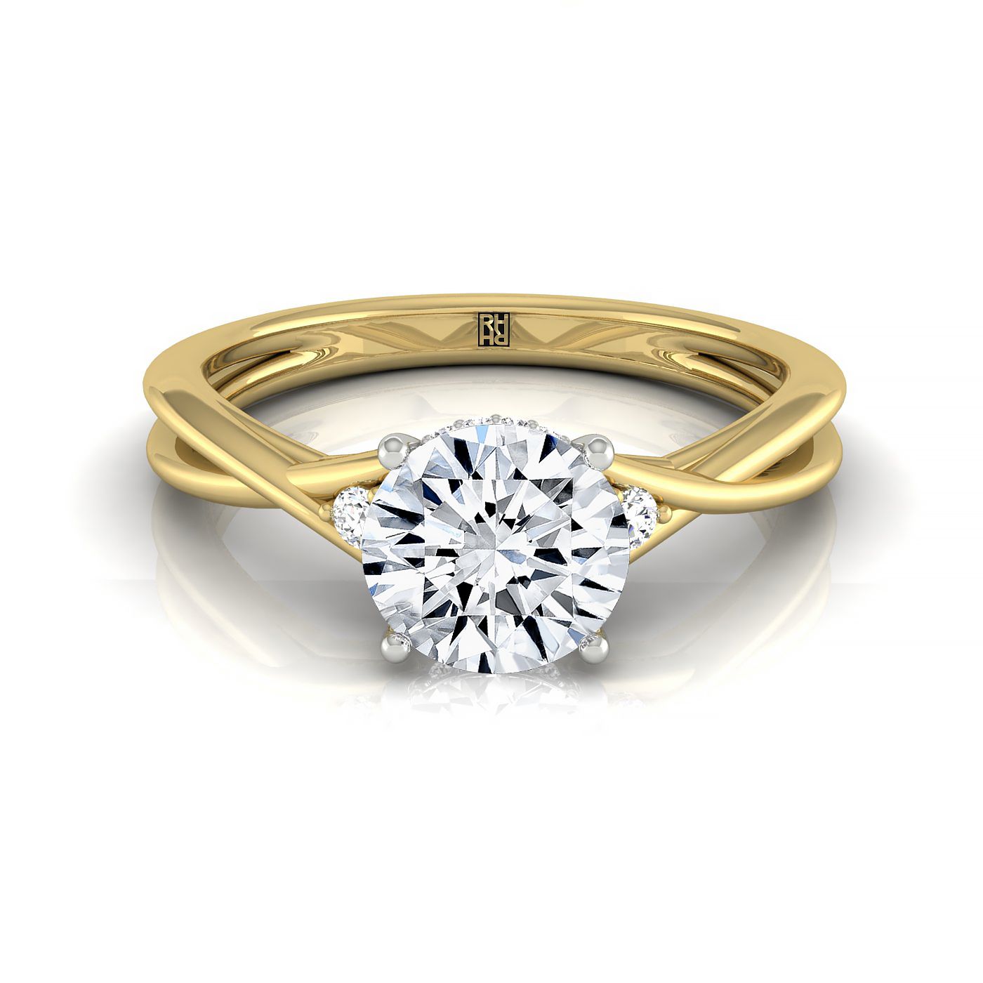 The Dusty round setting in 18K Yellow Gold, a select hidden halo solitaire design from RockHer