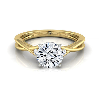 Dusty Select Hidden Halo Solitaire Round Lab Diamond Engagement Ring in 18K Yellow Gold, front view | RockHer