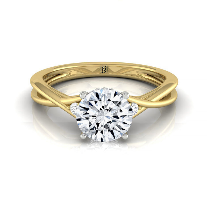 Dusty Select Hidden Halo Solitaire Round Lab Diamond Engagement Ring in 18K Yellow Gold, front view | RockHer