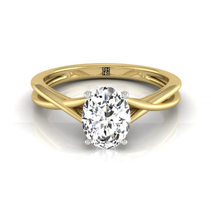 Grace Select Twisted Shank Hidden Halo Solitaire Oval Lab Diamond Engagement Ring in 18K Yellow Gold, front view | RockHer