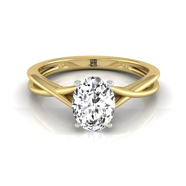 Grace Select Twisted Shank Hidden Halo Solitaire Oval Lab Diamond Engagement Ring in 18K Yellow Gold, front view | RockHer