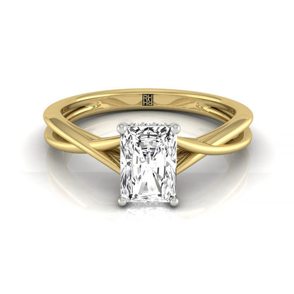 Blondie Select Double Hidden Halo Solitaire Radiant Cut Lab Diamond Engagement Ring in 18K Yellow Gold, front view | RockHer