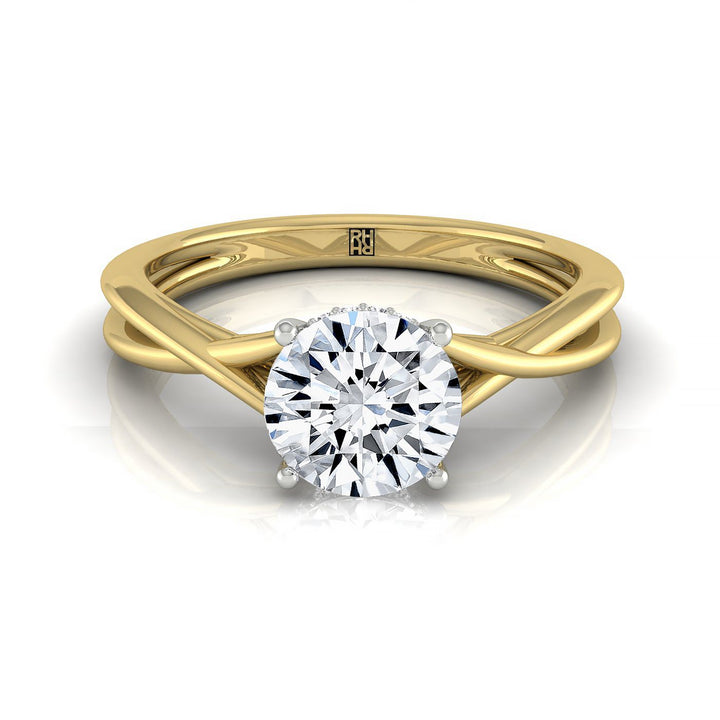 Blondie Select Double Hidden Halo Solitaire Round Lab Diamond Engagement Ring in 18K Yellow Gold, front view | RockHer