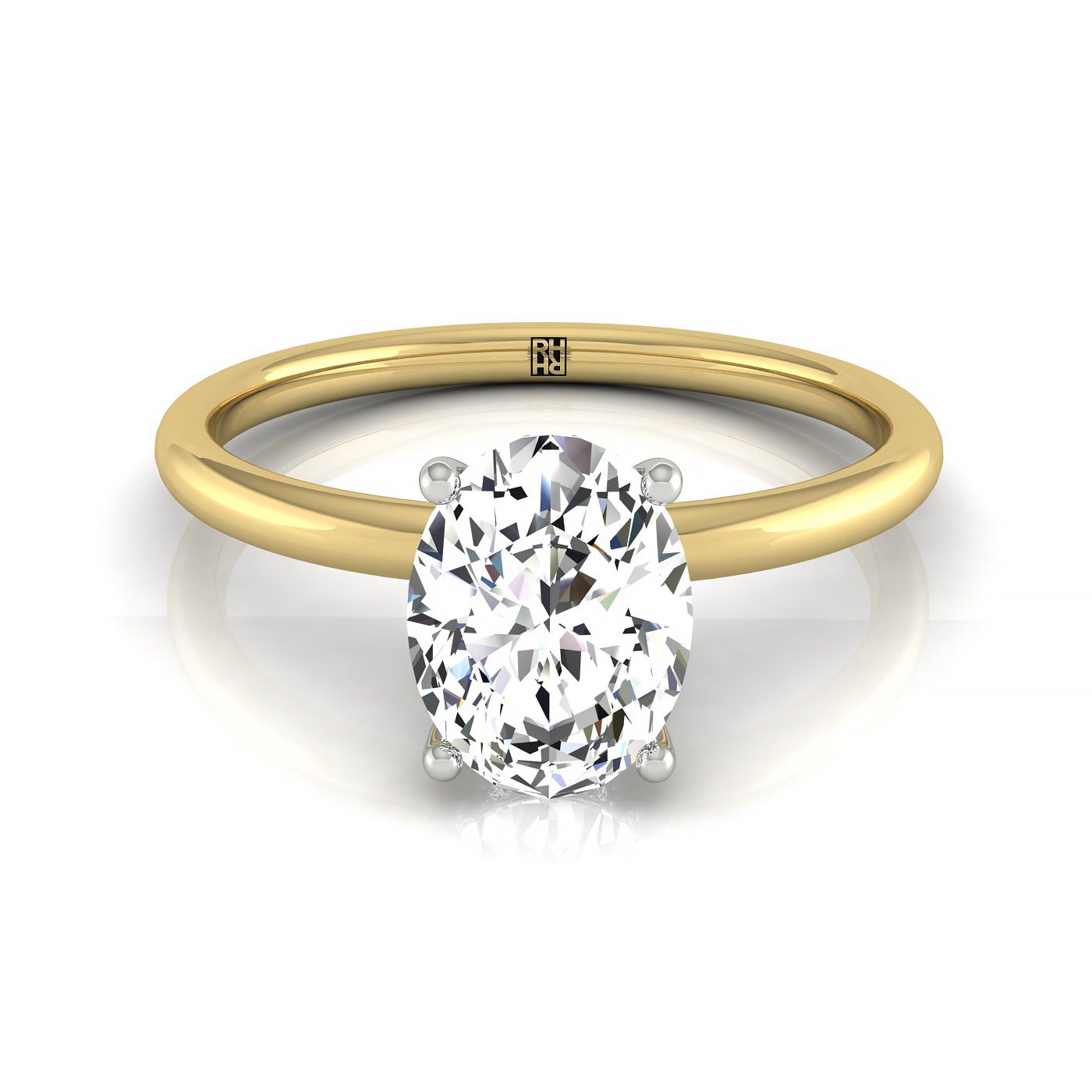 The Dolly oval setting in 18K Yellow Gold, a select double hidden halo solitaire design from RockHer