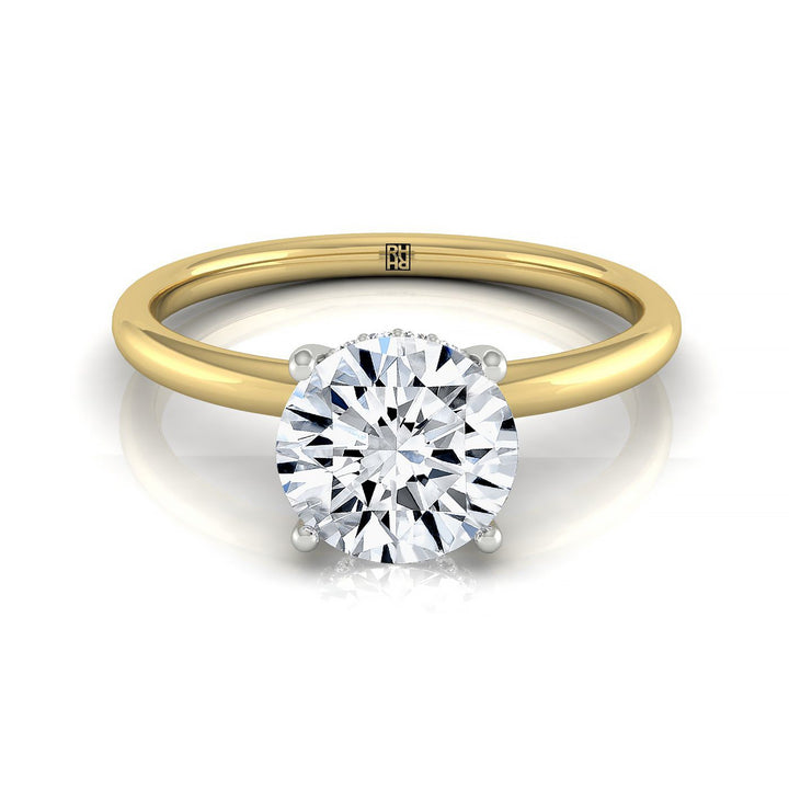 Dolly Select Double Hidden Halo Solitaire Round Lab Diamond Engagement Ring in 18K Yellow Gold, front view | RockHer
