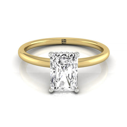 Dolly Select Double Hidden Halo Solitaire Radiant Cut Lab Diamond Engagement Ring in 18K Yellow Gold, front view | RockHer