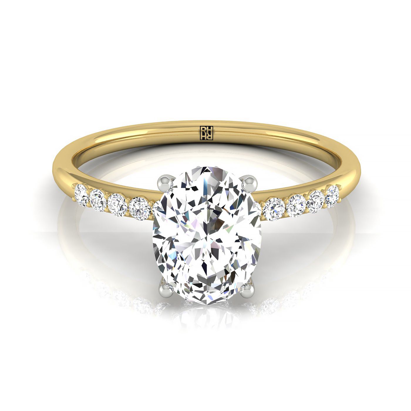 The Abbey select double hidden halo solitaire engagement ring setting, shown in 18K Yellow Gold | RockHer