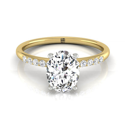 Abbey Select Hidden Halo Pavé Oval Lab Diamond Engagement Ring in 18K Yellow Gold, front view | RockHer