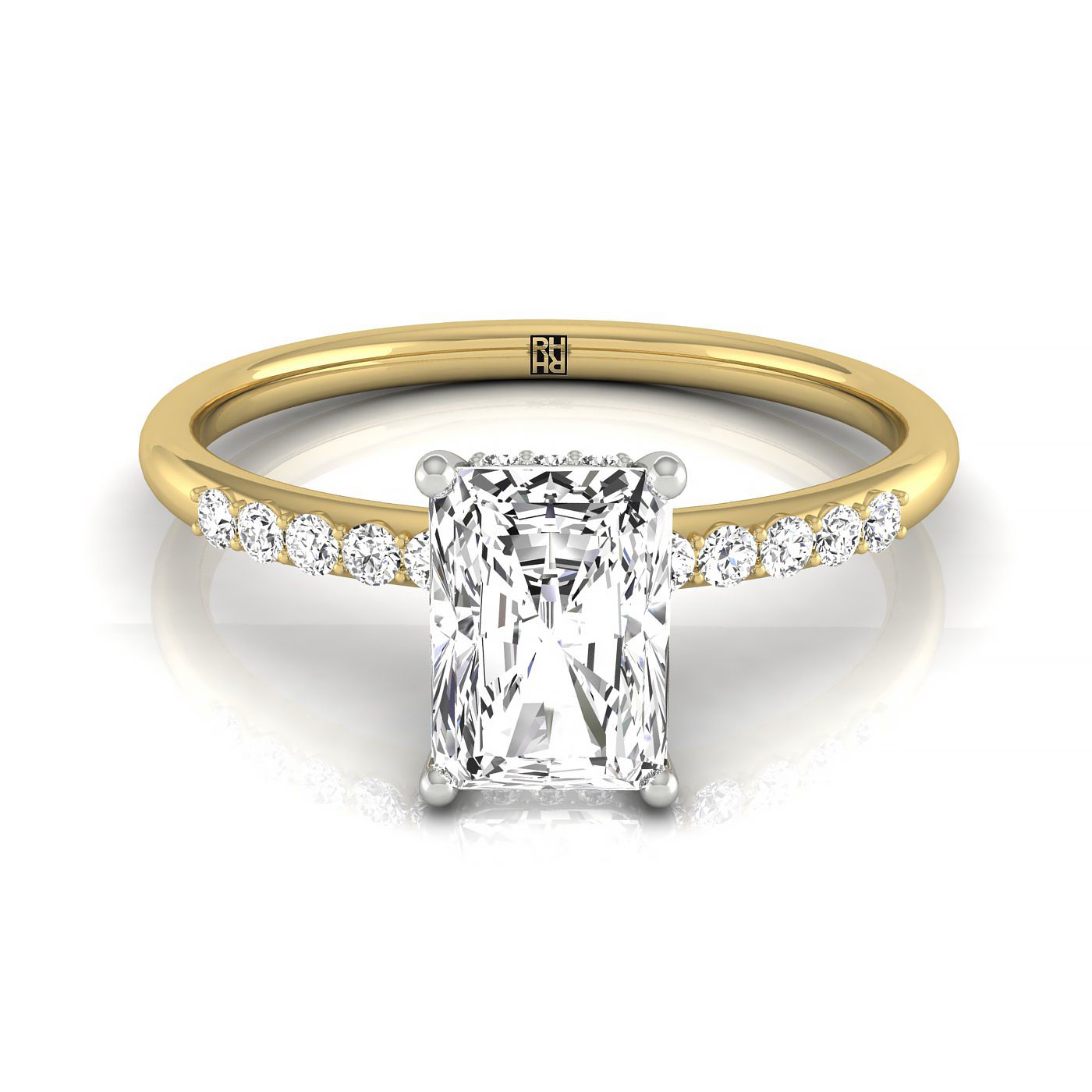 The Abbey select hidden halo pavé cut engagement ring setting, shown in 18K Yellow Gold | RockHer