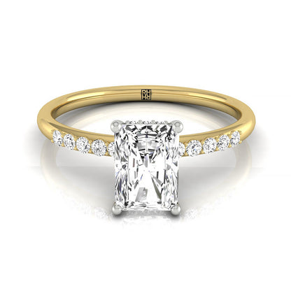 Abbey Select Hidden Halo Pavé Radiant Cut Lab Diamond Engagement Ring in 18K Yellow Gold, front view | RockHer