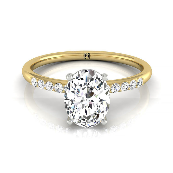 Cherie Select Hidden Halo Pavé Solitaire Oval Lab Diamond Engagement Ring in 14K Yellow Gold, front view | RockHer