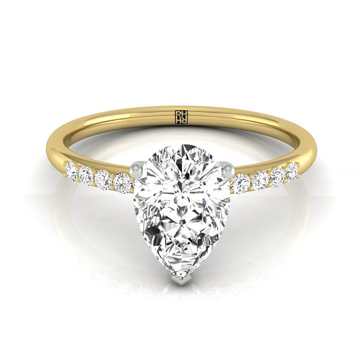 Cherie Select Hidden Halo Pavé Solitaire Princess Cut Lab Diamond Engagement Ring in 18K Yellow Gold, front view | RockHer