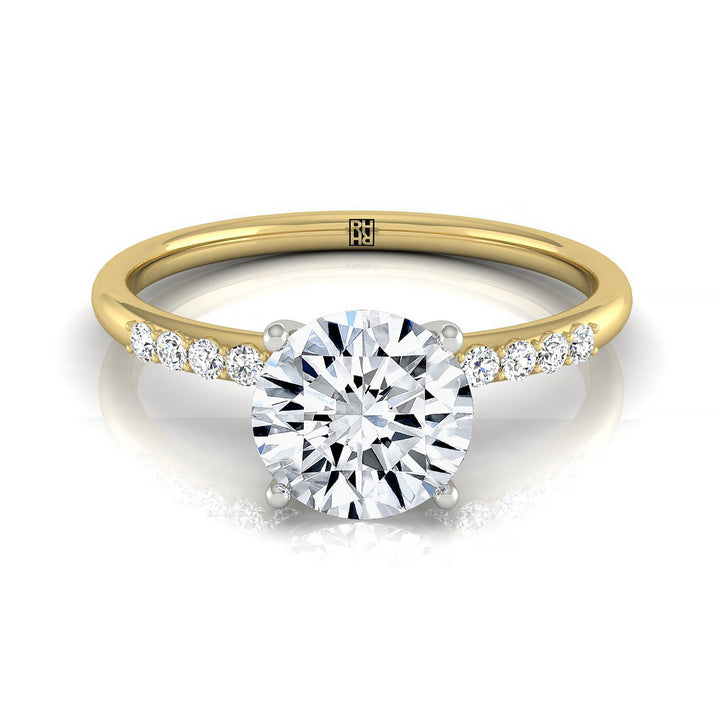 Cherie Select Hidden Halo Pavé Solitaire Round Lab Diamond Engagement Ring in 18K Yellow Gold, front view | RockHer
