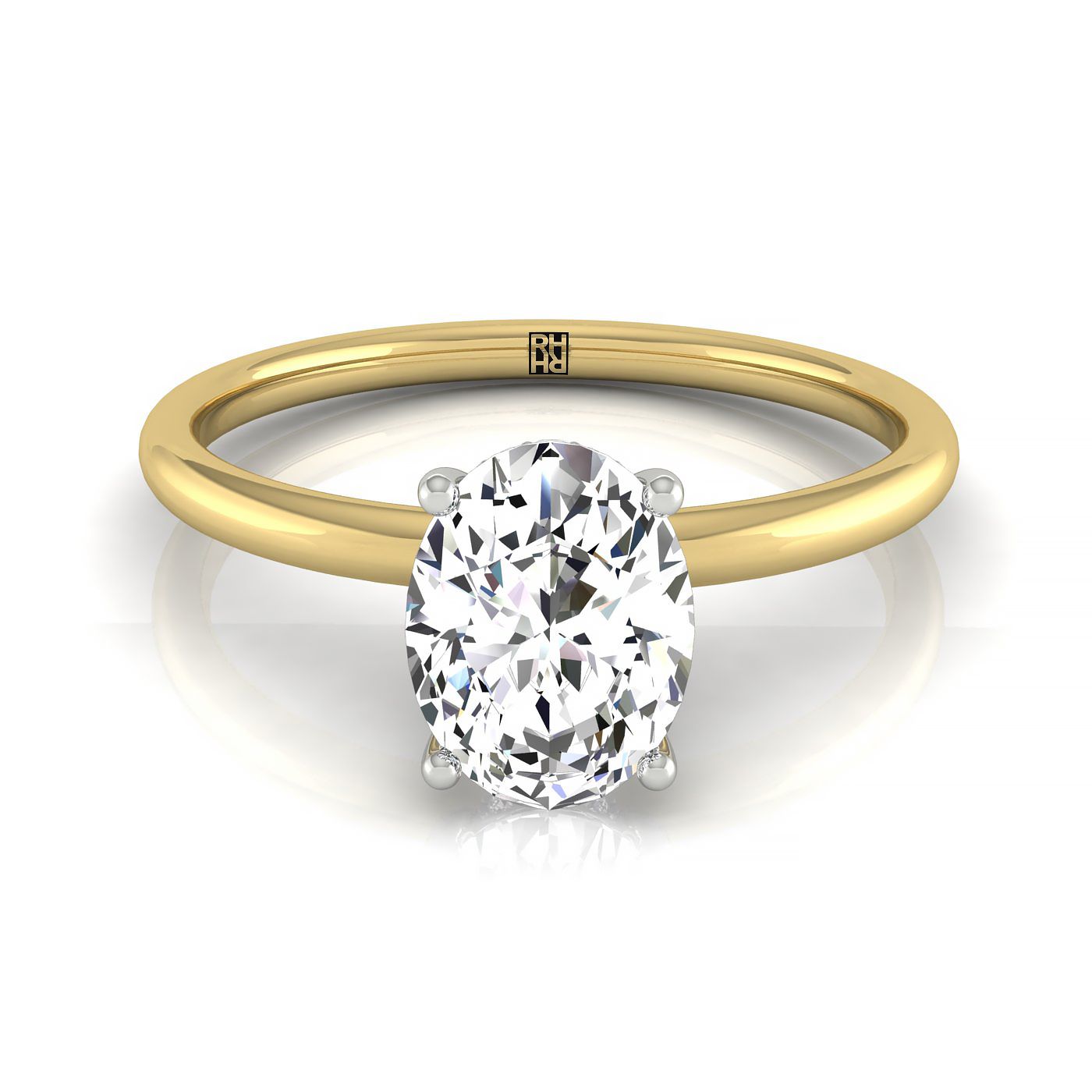 The Eartha oval setting in 18K Yellow Gold, a select upper hidden halo solitaire design from RockHer
