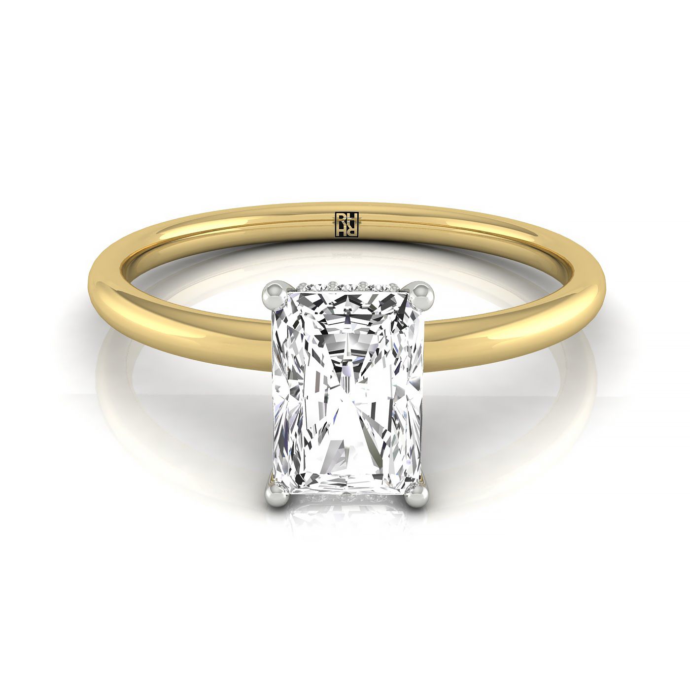 The Eartha select upper hidden halo solitaire cut engagement ring setting, shown in 18K Yellow Gold | RockHer