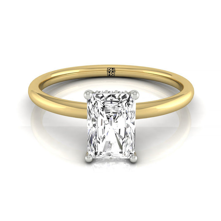 Eartha Select Upper Hidden Halo Solitaire Radiant Cut Lab Diamond Engagement Ring in 18K Yellow Gold, front view | RockHer