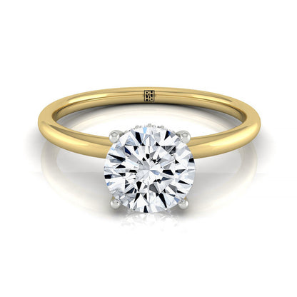 Eartha Select Upper Hidden Halo Solitaire Round Lab Diamond Engagement Ring in 14K Yellow Gold, front view | RockHer