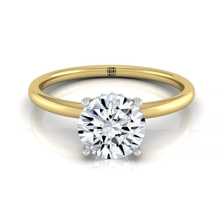 Eartha Select Upper Hidden Halo Solitaire Round Lab Diamond Engagement Ring in 14K Yellow Gold, front view | RockHer