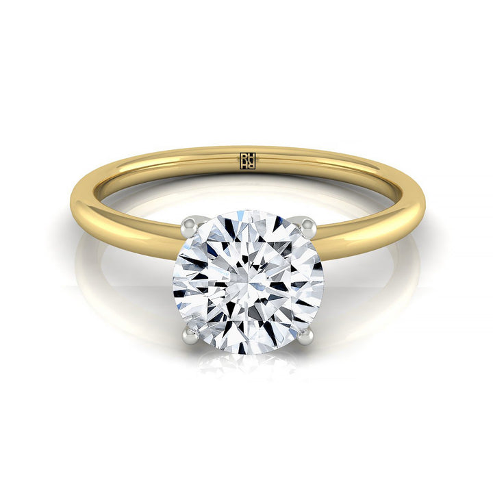 Cyndi Select Curved Hidden Halo Solitaire Round Lab Diamond Engagement Ring in 18K Yellow Gold, front view | RockHer