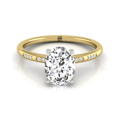 Wanda Select Hidden Halo Pavé Solitaire Oval Lab Diamond Engagement Ring in 18K Yellow Gold, front view | RockHer