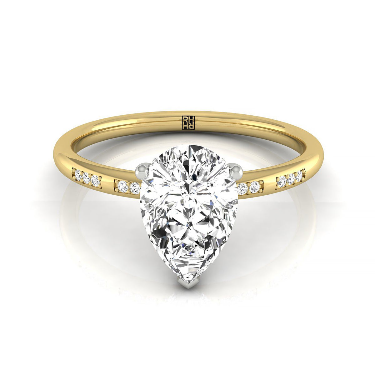 The Wanda select hidden halo pavé solitaire engagement ring setting, shown in 18K Yellow Gold | RockHer