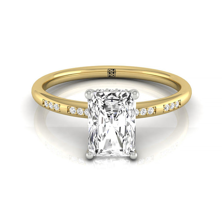 Wanda Select Hidden Halo Pavé Solitaire Radiant Cut Lab Diamond Engagement Ring in 18K Yellow Gold, front view | RockHer