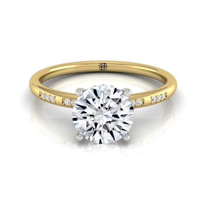 Wanda Select Hidden Halo Pavé Solitaire Round Lab Diamond Engagement Ring in 14K Yellow Gold, front view | RockHer