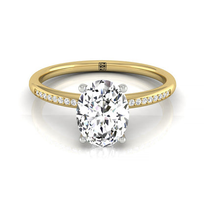 Brenda Select 18ky With High Hidden Halo Prong Set Diamonds Ey80312hivs Ov100 Oval Lab Diamond Engagement Ring in 18K Yellow Gold, front view | RockHer