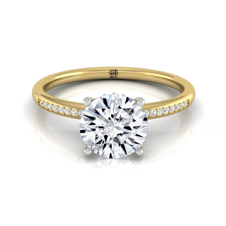 Brenda Select High Hidden Halo Solitaire Round Lab Diamond Engagement Ring in 18K Yellow Gold, front view | RockHer