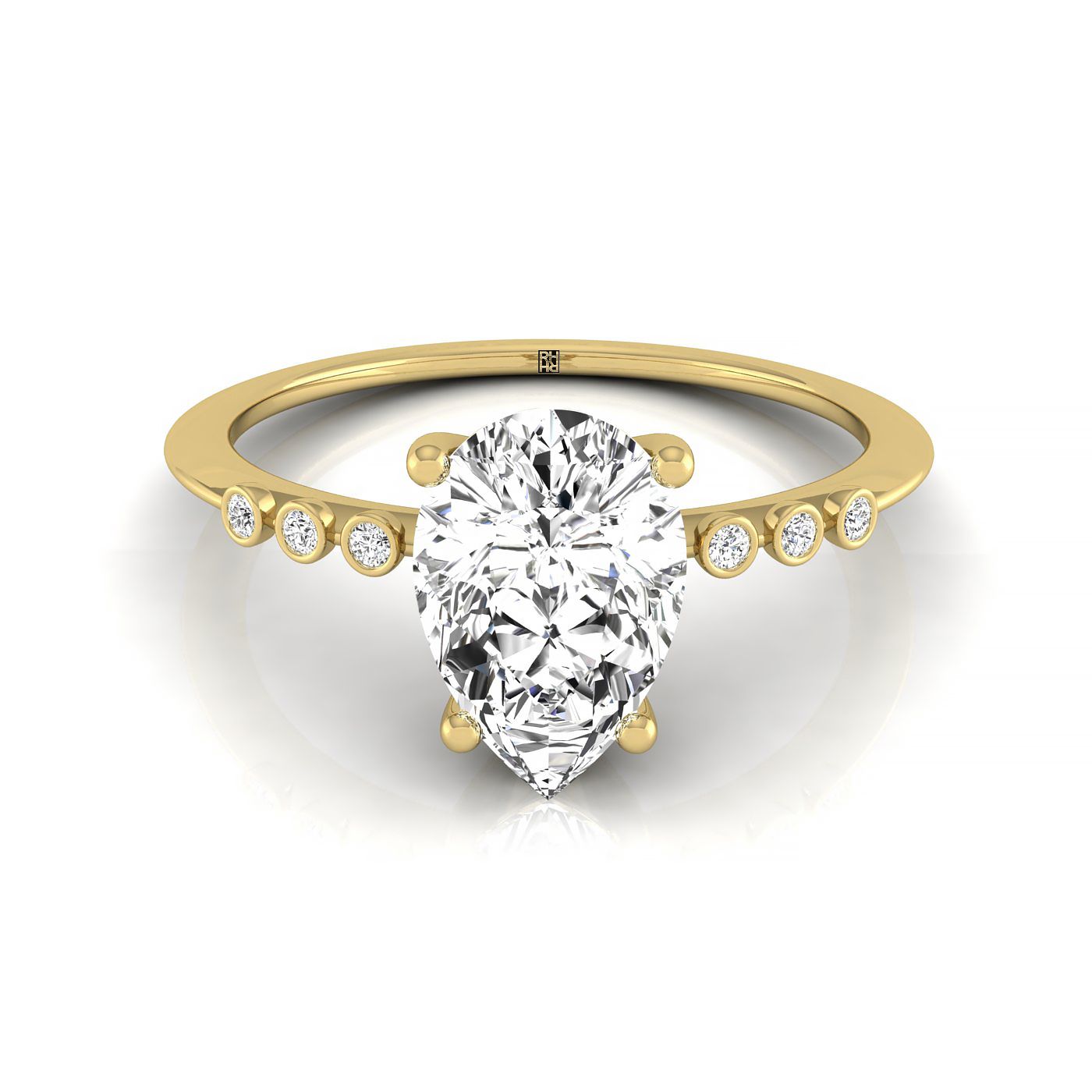 Peggy Select Bezel Accent Solitaire Princess Cut Lab Diamond Engagement Ring in 18K Yellow Gold, front view | RockHer