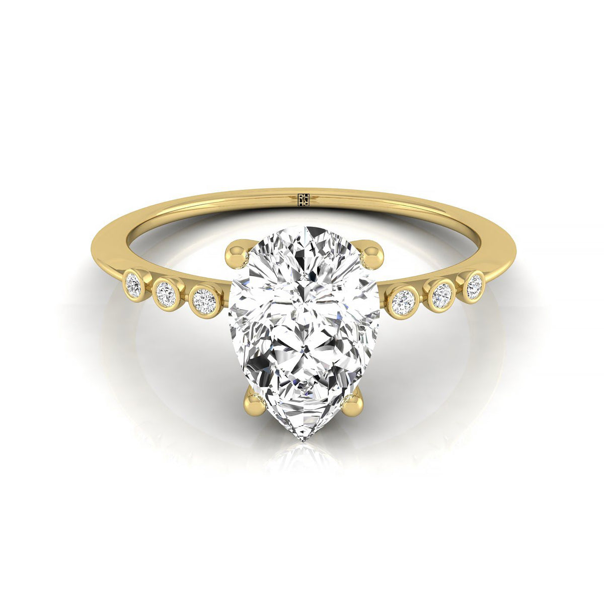 The Peggy select bezel accent solitaire engagement ring setting, shown in 18K Yellow Gold | RockHer