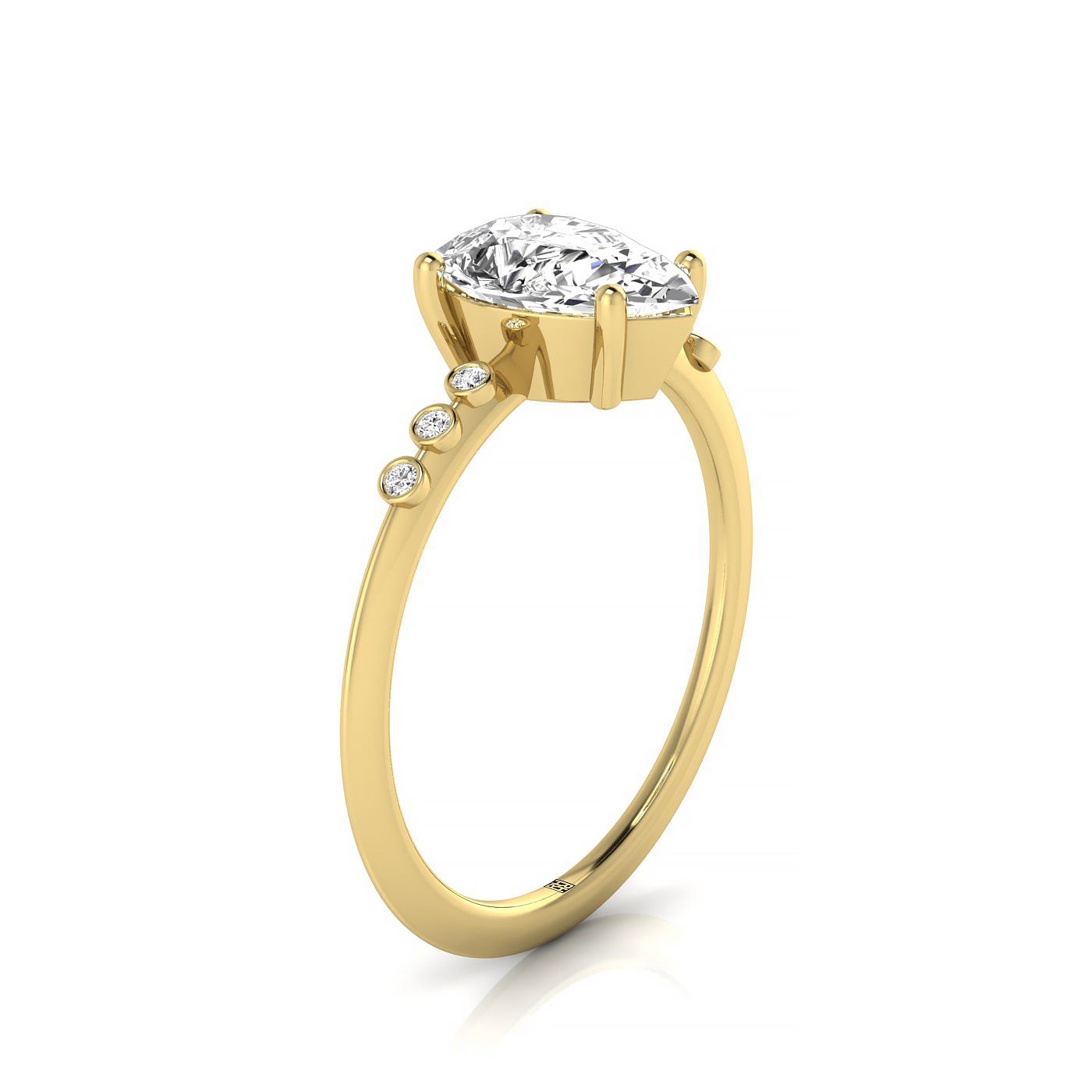Peggy Select Bezel Accent Solitaire Princess Cut Lab Diamond Engagement Ring in 18K Yellow Gold, side view | RockHer