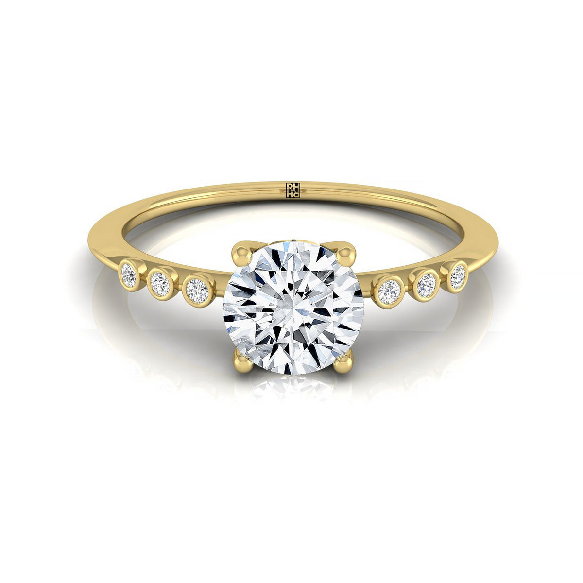 The Peggy select bezel accent solitaire engagement ring setting, shown in 18K Yellow Gold | RockHer