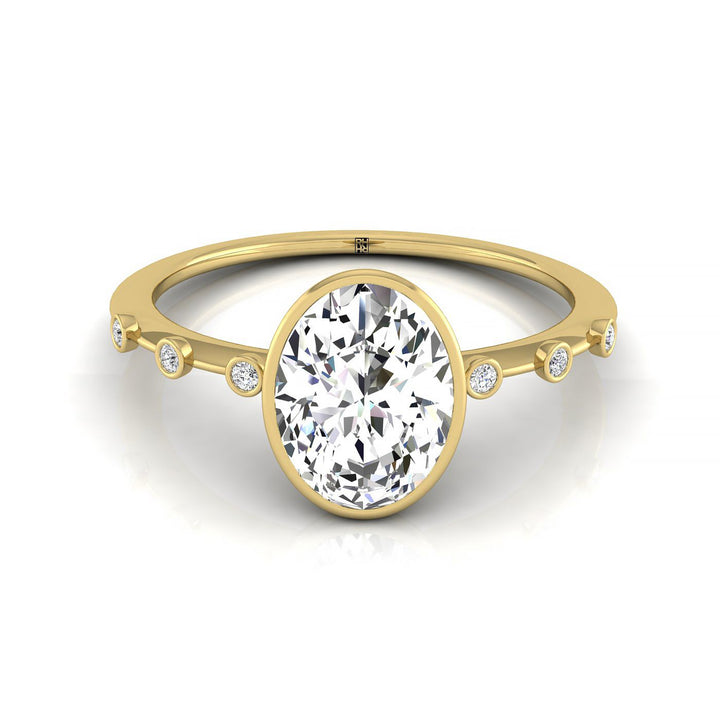 Brandi Select Bezel Accent Solitaire Oval Lab Diamond Engagement Ring in 14K Yellow Gold, front view | RockHer