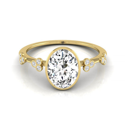 Miley Select Clover Bezel Accent Solitaire Oval Lab Diamond Engagement Ring in 18K Yellow Gold, front view | RockHer