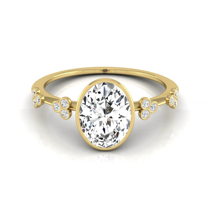 Miley Select Clover Bezel Accent Solitaire Oval Lab Diamond Engagement Ring in 18K Yellow Gold, front view | RockHer