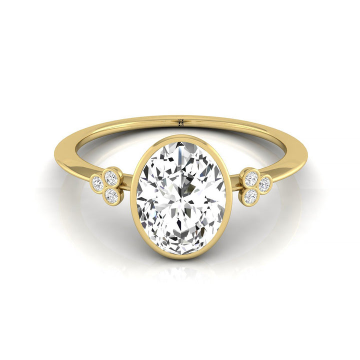 Selena Select Clover Bezel Accent Solitaire Oval Lab Diamond Engagement Ring in 18K Yellow Gold, front view | RockHer