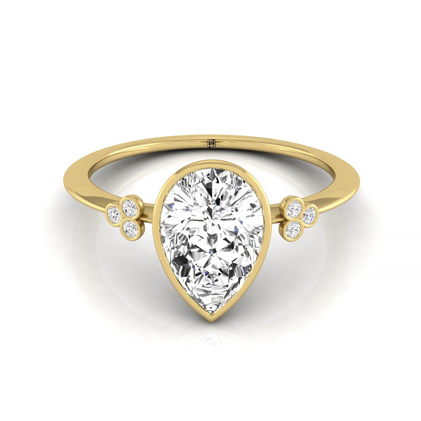 Selena Select Clover Bezel Accent Solitaire Princess Cut Lab Diamond Engagement Ring in 18K Yellow Gold, front view | RockHer