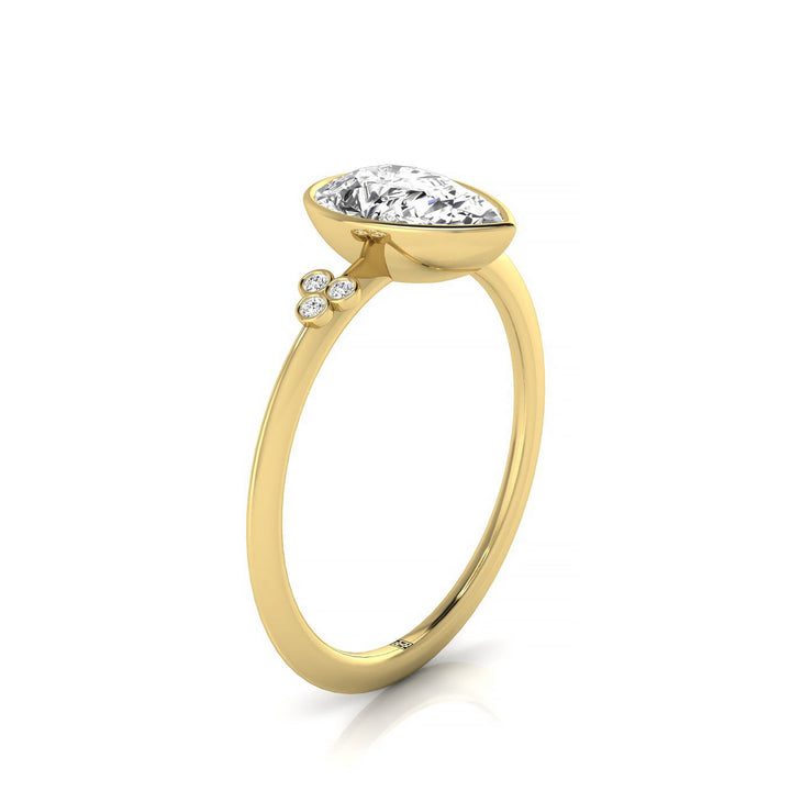Selena Select Clover Bezel Accent Solitaire Princess Cut Lab Diamond Engagement Ring in 18K Yellow Gold, side view | RockHer