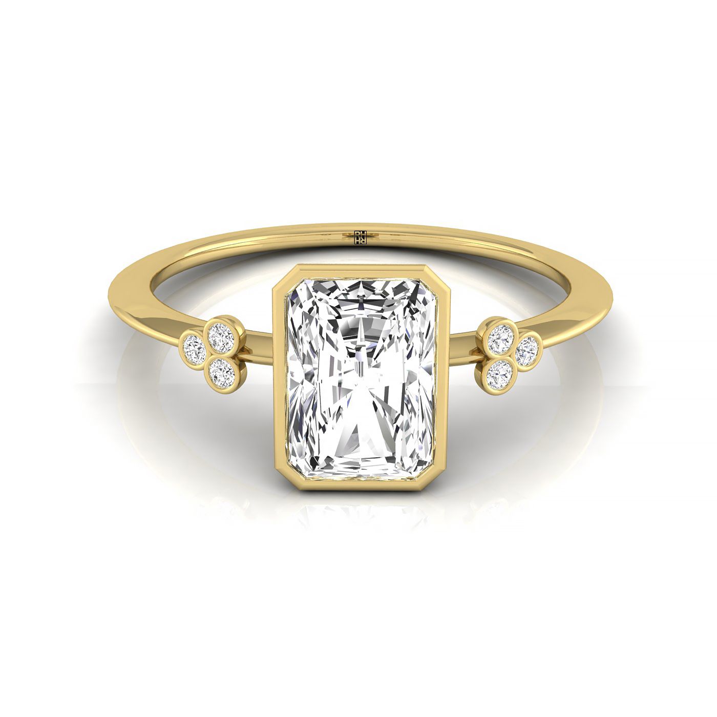 The Selena select clover bezel accent solitaire cut engagement ring setting, shown in 18K Yellow Gold | RockHer